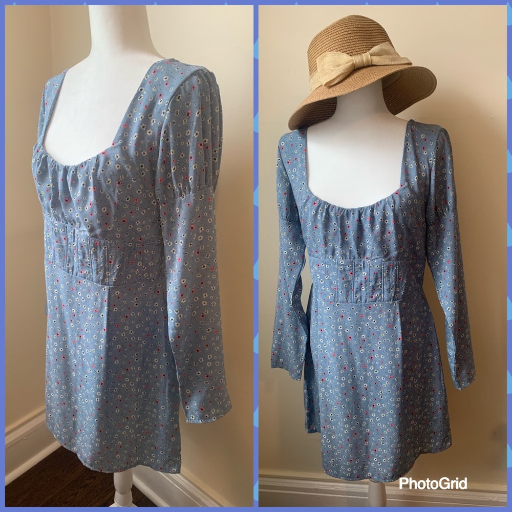 Blue missguided long sleeve casual midi dress